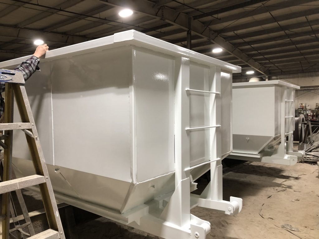 Coated dump trailer viewed from the side
